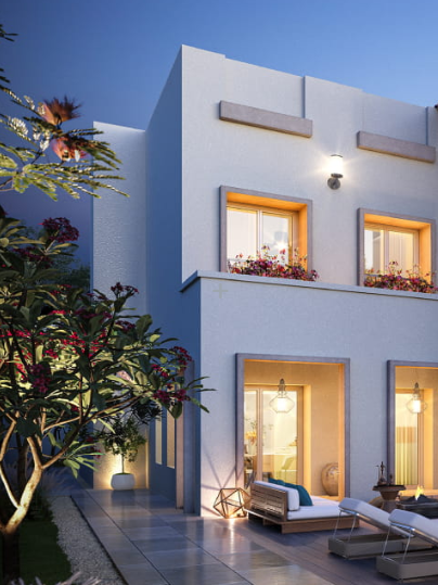 Modern villa at dusk